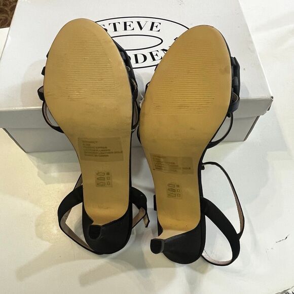 Steve Madden Y2K Satin Bow Kitten Heel Gramicy Black Sandal Shoes - Picture 6 of 8